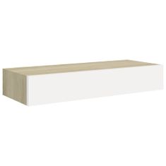 Vidaxl Stenska polica s predalom 2 kosa hrast in bela 60x23,5x10cm MDF