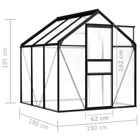 Vidaxl Rastlinjak antraciten iz aluminija 3,61 m2