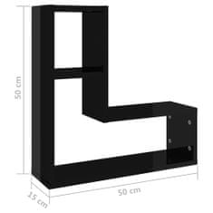 Vidaxl Stenska polica 2 kosa visok sijaj črna 50x15x50 cm iverna pl.