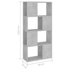 Vidaxl Knjižna omara za razdelitev prostora beton. siva 60x24x124,5 cm
