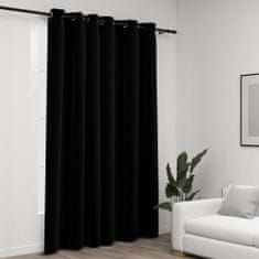 Greatstore Zatemnitvena zavesa z obročki videz platna črna 290x245 cm