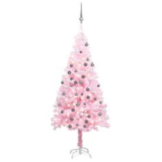 Vidaxl Umetna novoletna jelka z LED lučkami in bučkami roza 120 cm