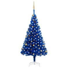 Vidaxl Umetna novoletna jelka z LED lučkami in bučkami modra 180 cm
