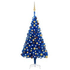 Vidaxl Umetna novoletna jelka z LED lučkami in bučkami modra 120 cm