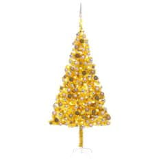 Vidaxl Novoletna jelka z LED lučkami in bučkami zlata 210 cm PET