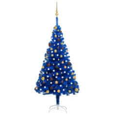 Vidaxl Umetna novoletna jelka z LED lučkami in bučkami modra 150 cm