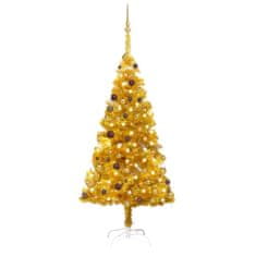 Vidaxl Umetna novoletna jelka z LED lučkami in bučkami zlata 180 cm