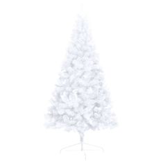 Vidaxl Polovična novoletna jelka z LED lučkami in bučkami bela 210 cm