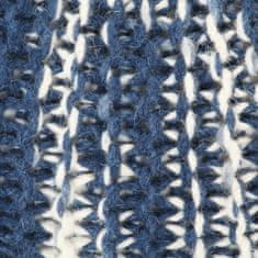 Vidaxl Puff, ročno pleteno, modra in bela barva, 50x35 cm, volna