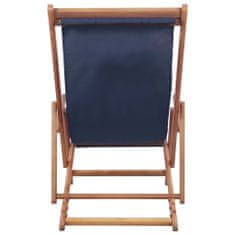 Vidaxl Zložljiv stol za na plažo blago in lesen okvir modre barve