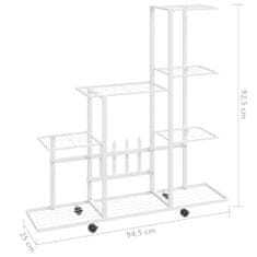 Vidaxl Stojalo za rože s kolesi 94,5x25x92,5 cm belo kovinsko