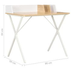 Vidaxl Pisalna miza bela in naravna 80x50x84 cm