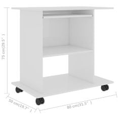 Vidaxl Računalniška miza visok sijaj bela 80x50x75 cm iverna plošča