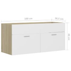 Vidaxl Omarica za umivalnik bela in sonoma hrast 100x38,5x46 cm