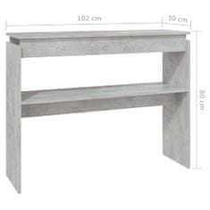 Vidaxl Konzolna mizica betonsko siva 102x30x80 cm iverna plošča