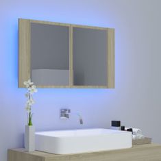 Vidaxl LED kopalniška omarica z ogledalom sonoma hrast 80x12x45 cm