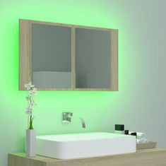 LED kopalniška omarica z ogledalom sonoma hrast 80x12x45 cm