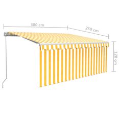 Vidaxl Ročno zložljiva markiza z zaveso in LED, 3x2,5 m, rumena/bela
