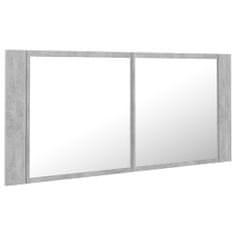 Vidaxl LED kopalniška omarica z ogledalom betonsko siva 100x12x45 cm