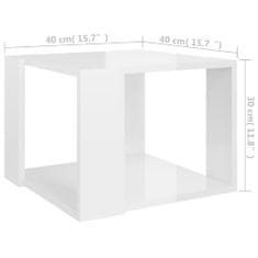 Vidaxl Klubska mizica visok sijaj bela 40x40x30 cm iverna plošča