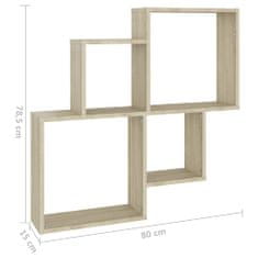 Vidaxl Stenska polica kockasta sonoma hrast 80x15x78,5 cm inž. les