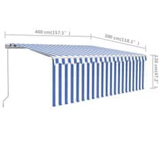 Vidaxl Ročno zložljiva markiza z zaveso, 4x3 m, modra in bela