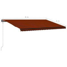 Vidaxl Zložljiva tenda s senzorjem LED 600x300 cm oranžna in rjava