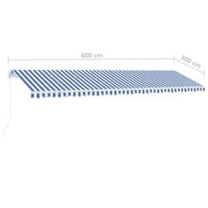 Vidaxl Prostostoječa ročno zložljiva tenda 600x300 cm modra/bela