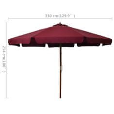 Vidaxl Zunanji senčnik z lesenim drogom 330 cm bordo