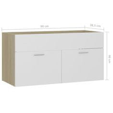 Vidaxl Omarica za umivalnik bela in sonoma hrast 90x38,5x46 cm