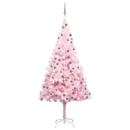 Vidaxl Umetna novoletna jelka z LED lučkami in bučkami roza 240 cm