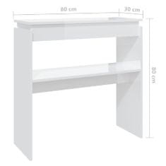 Greatstore Konzolna mizica visok sijaj bela 80x30x80 cm iverna plošča