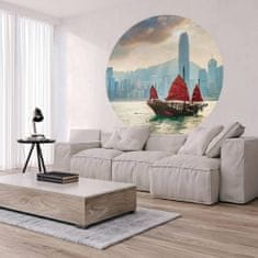 Vidaxl WallArt Okrogla stenska poslikava Skyline z junk boat, 190 cm