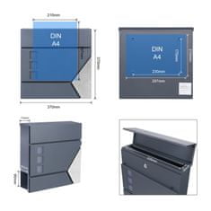 Wiltec Poštni nabiralnik inox – antracit s predalom za časopis V48