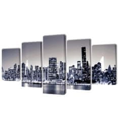 Vidaxl Set platen s printom črnobel New York ponoči 100 x 50 cm