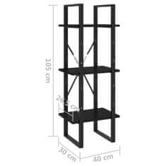 Vidaxl Knjižna omara 3-nadstropna črna 40x30x105 cm trdna borovina