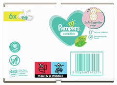 Pampers Sensitive otroški vlažilni robčki, 6x 80 kosov