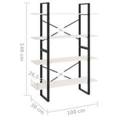 Vidaxl Knjižna omara 4-nadstropna bela 100x30x140 cm trdna borovina