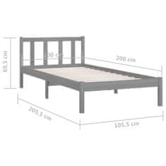 Greatstore Posteljni okvir siv iz trdne borovine 100x200 cm