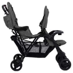 Vidaxl Otroški voziček za dvojčke temno sivo jeklo