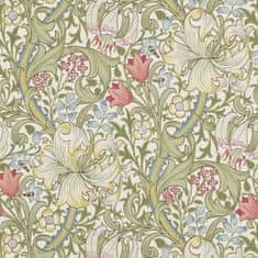 MORRIS & CO. Tapeta GOLDEN LILY 210398, kolekcija ARCHIVE WALLPAPERS, zeleno rdeča