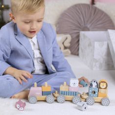 Viga Toys Montessori leseni vlakec z vagoni in živalmi za vleko PolarB