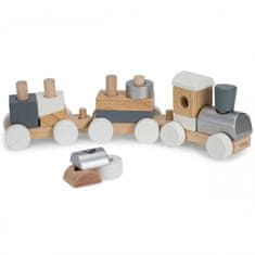 Viga Toys Leseni vlakec z vlečnimi vagoni + Blocks