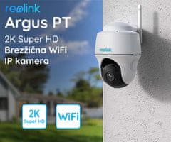 Reolink Argus PT 2K brezžična kamera, 4MP, AI, WiFi, nočno snemanje, senzor gibanja, aplikacija, dvosmerna komunikacija, vrtljiva, vgrajena baterija