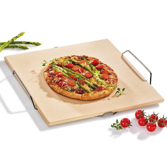 Küchenprofi Kamnita plošča za pizzo na inox stojalu 38x35,5cm