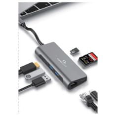 CABLEXPERT Adapter USB-C 5-v-1 2xUSB, HDMI, LAN, PD, čitalec kartic