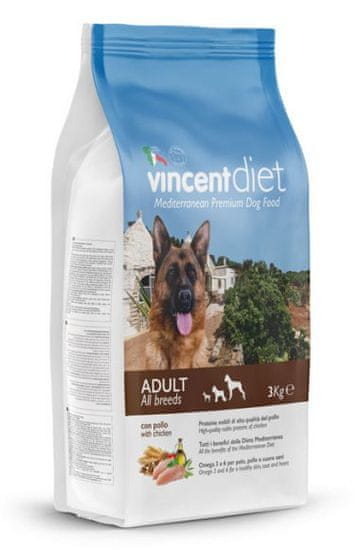 Vincent Diet hrana za odrasle pse, piščanec, 3 kg