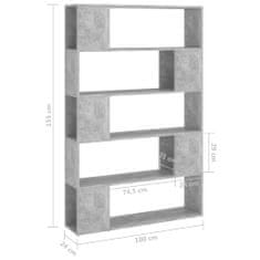 Vidaxl Knjižna omara za razdelitev prostora betonsko siva 100x24x155cm