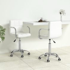 Vidaxl Vrtljivi namizni stoli, 2 kosa, beli, oblazinjeni z umetnim usnjem
