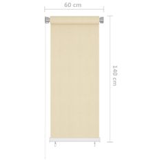 Vidaxl Zunanje rolo senčilo krem 60x140 cm HDPE